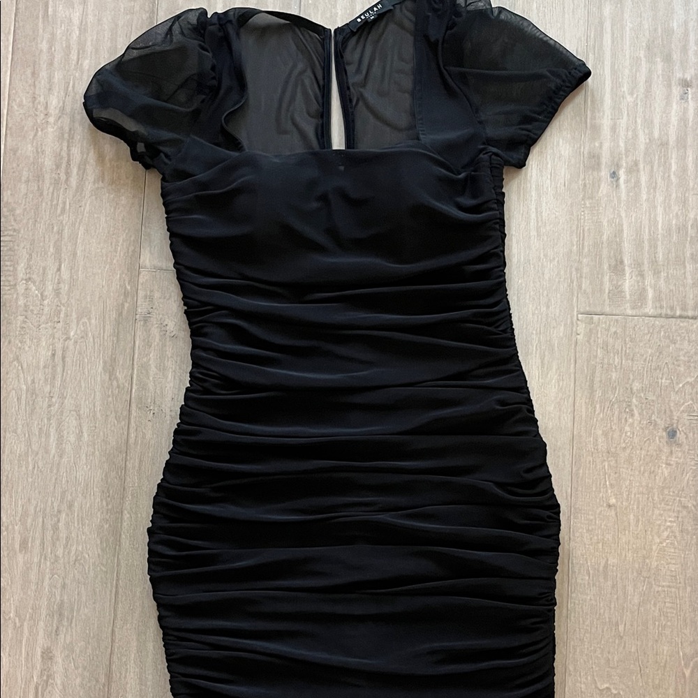 Black Ruched Mesh Sleeve Women’s Dress BEULAH
